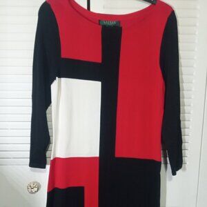 LAUREN RALPH LAUREN Colorblock Dress XS S Red Black Geometric Print